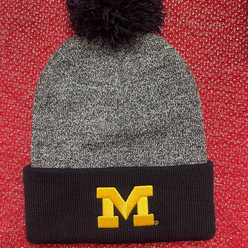 Gray and Black Beanie with Yellow Michigan Logo
